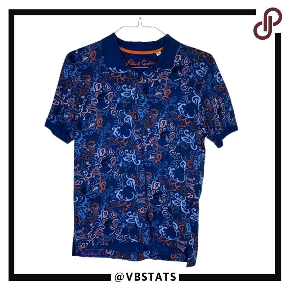 Robert Graham Small Blue and Orange Graphic Design Polo‎ Shirt